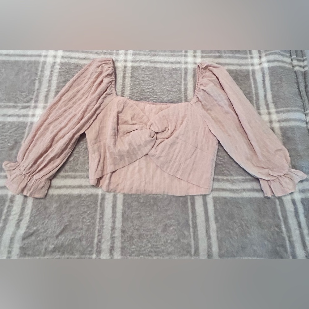 Altar'd State crop top beige size med half puffy sleeve square neck smock back